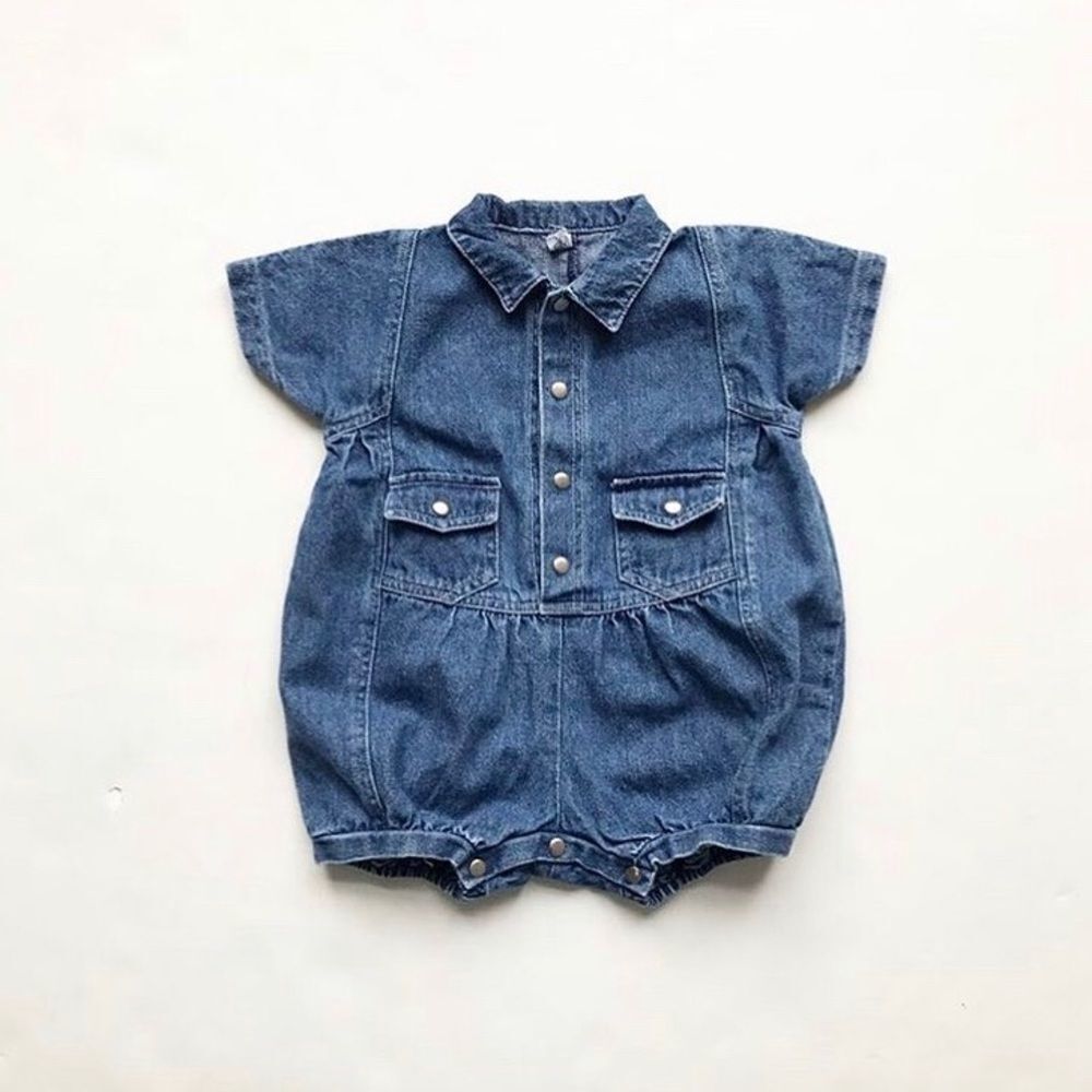 Vintage Denim button front romper looks 12-18m